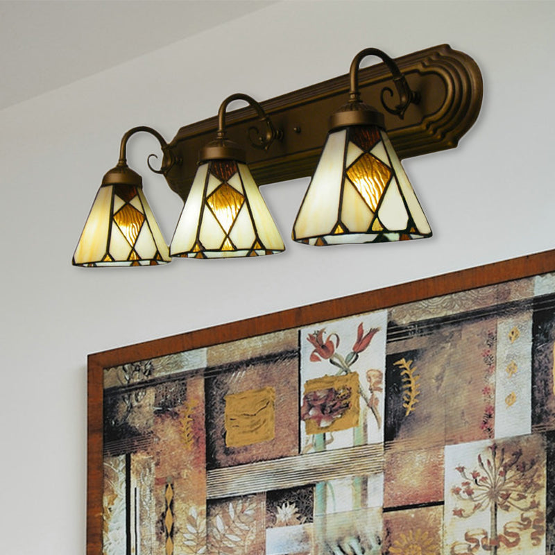 Tiffany Cone Wall Mounted Lamp 3 Heads Yellow/Amber Glass Sconce Light Fixture for Hallway