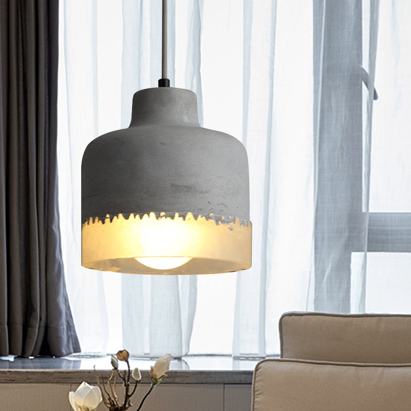 Drum Balcony Living Room Pendant Light Cement 1 Head Simple Ceiling Light in Gray