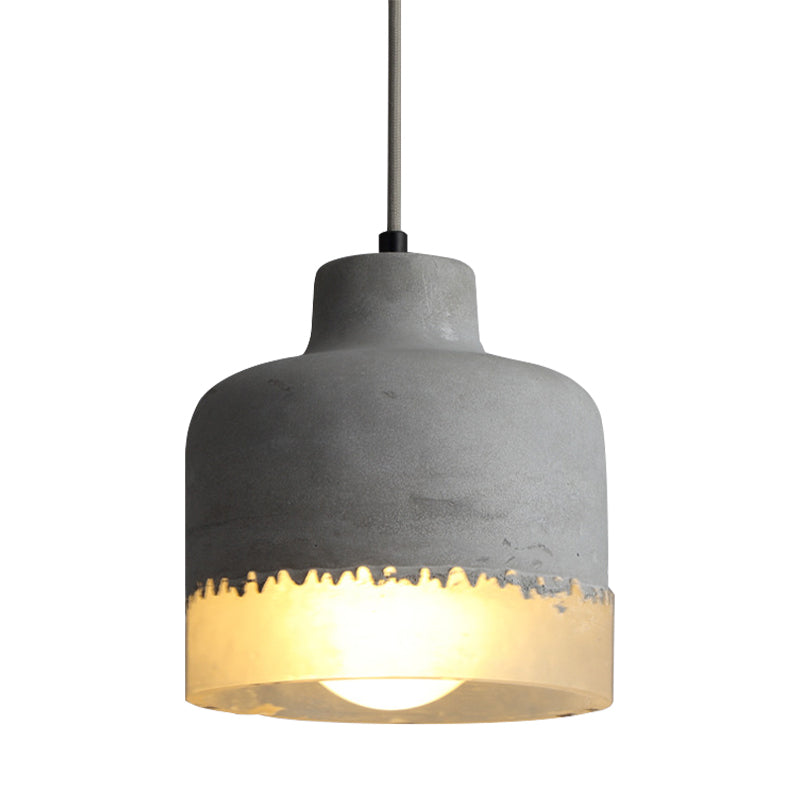 Drum Balcony Living Room Pendant Light Cement 1 Head Simple Ceiling Light in Gray