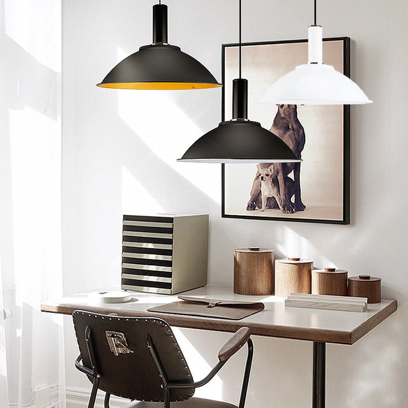 Luz de colgante contemporáneo de tazón 11 "/14" de ancho 1 bombilla aluminio colgante luz para fábrica de galería