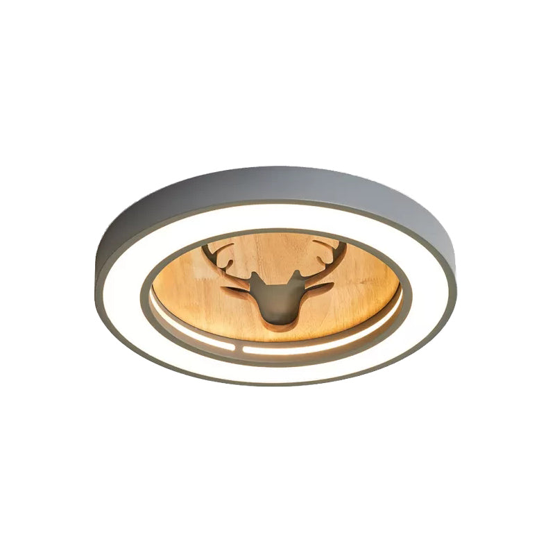 Macaron Colored Round Ceiling Fixture with Deer Nordic Acrylic Flush Ceiling Light for Hallway