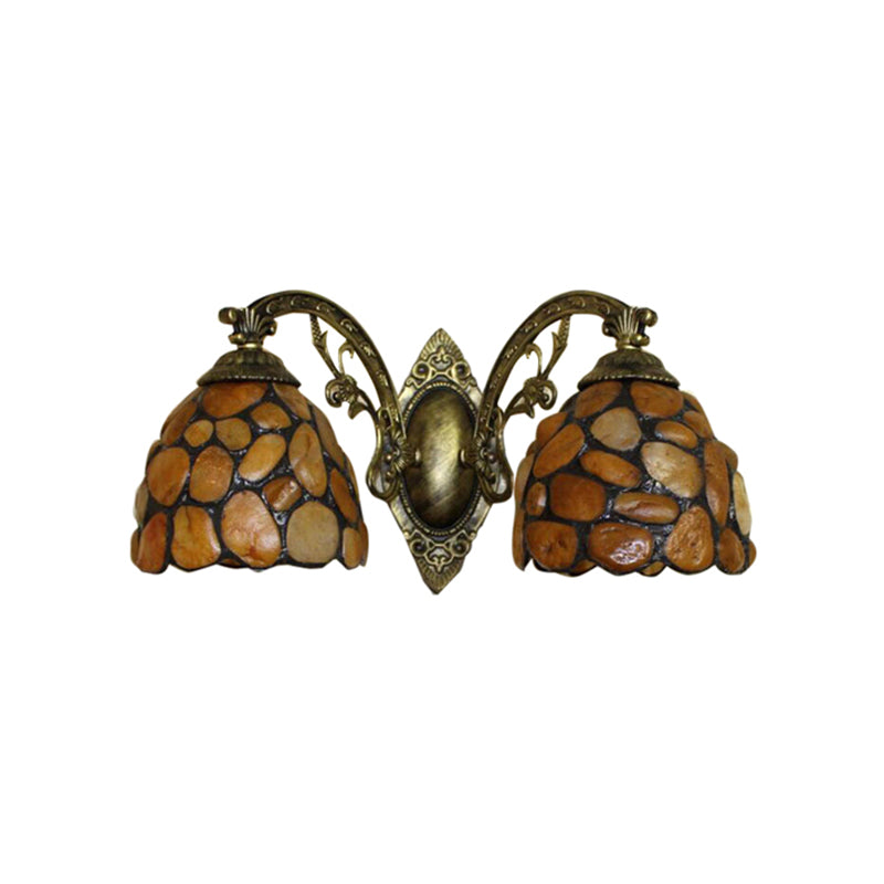 Domed Wall Light Fixture Retro Stained Glass 2-Light Wall Lighting for Entry