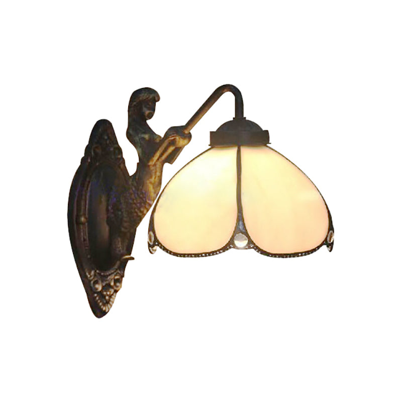 Petal Wall Light Fixture Tiffany Beige Glass 1 Head Sconce Light with Mermaid Decoration for Corridor
