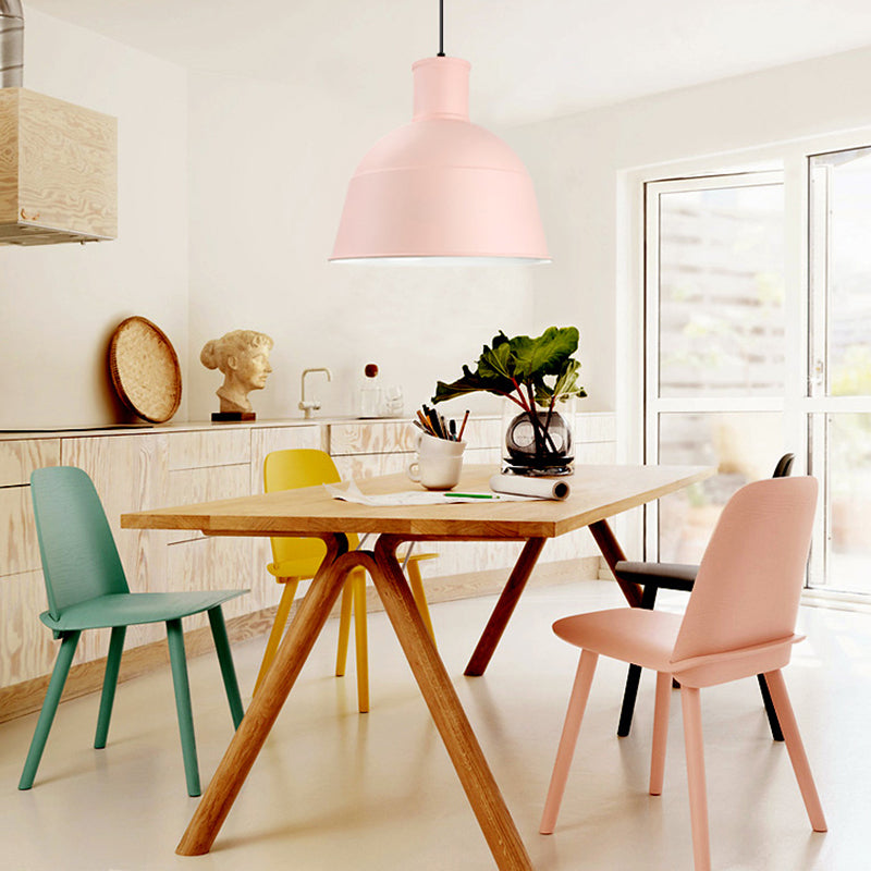 Dining Room Kindergarten Bowl Pendant Light Aluminum One-Light Macaron Loft Hanging Lamp