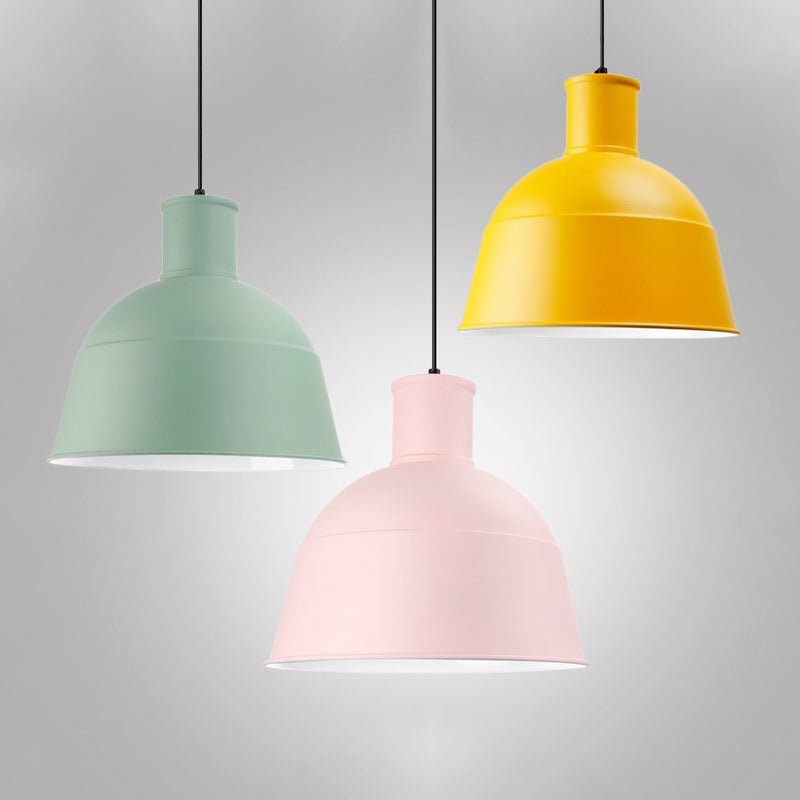 Dining Room Kindergarten Bowl Pendant Light Aluminum One-Light Macaron Loft Hanging Lamp