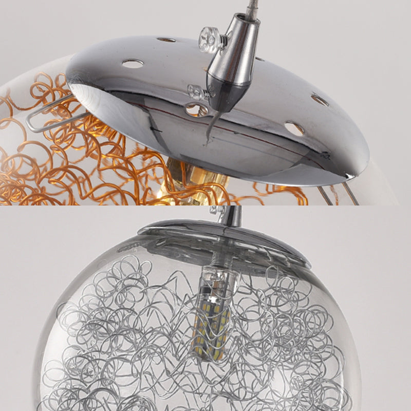 Luz de colgar esférica de vidrio transparente con alambre deco 1 iluminación colgante moderna