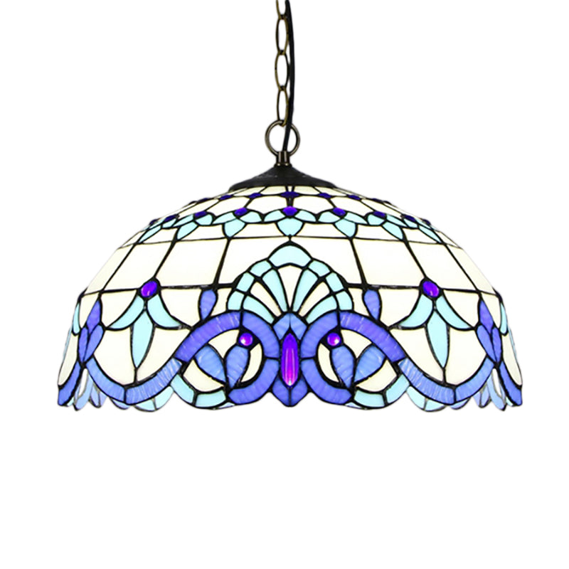 Dome Shade Pendant Lighting Fixtures Victorian Stained Glass Single Light Ceiling Light