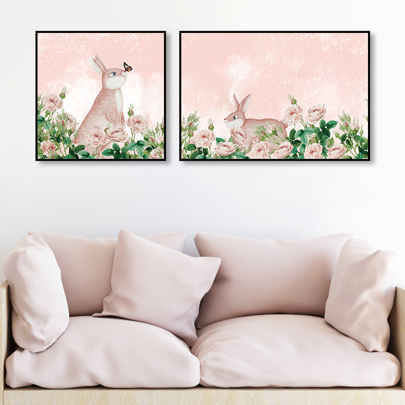 Animals Wall Decor Children's Art Textured Family Room Canvas in Soft Color, Set of 2