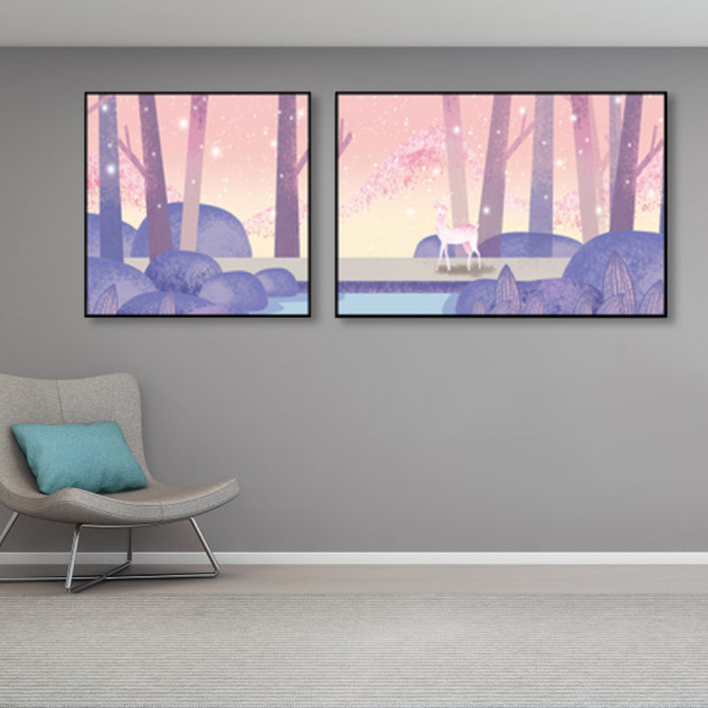 Animals Wall Decor Children's Art Textured Family Room Canvas in Soft Color, Set of 2