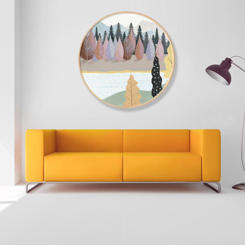 Scandinavische stijl Riverside Forest Art Print jongens slaapkamer muur decor in lichte kleur, structuur