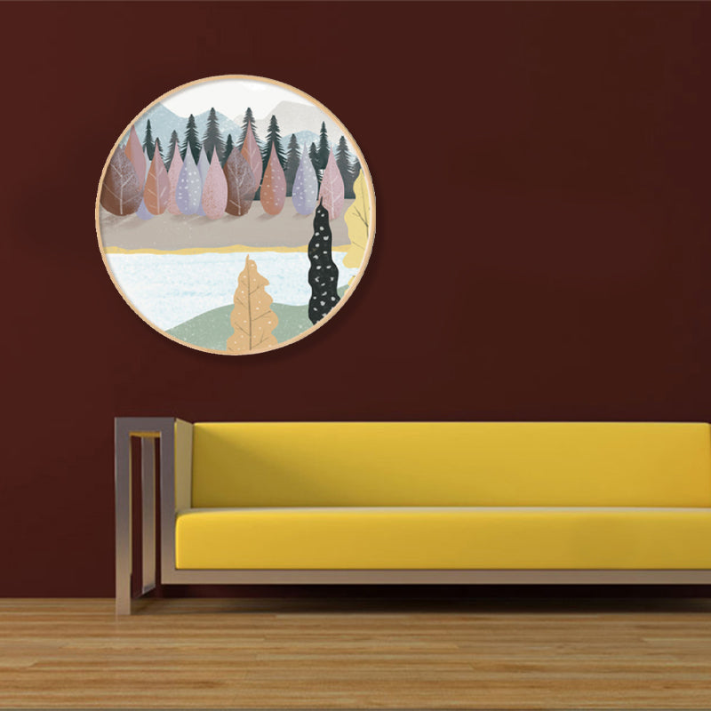 Scandinavische stijl Riverside Forest Art Print jongens slaapkamer muur decor in lichte kleur, structuur
