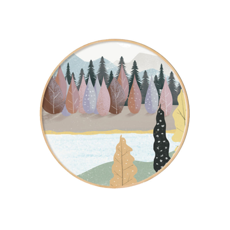 Scandinavische stijl Riverside Forest Art Print jongens slaapkamer muur decor in lichte kleur, structuur