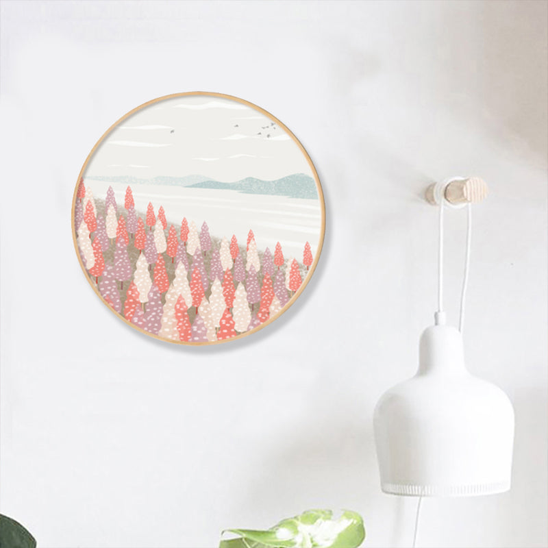 Nordic Style Riverside Forest Art Print Boys Bedroom Wall Decor in Light Color, Textured