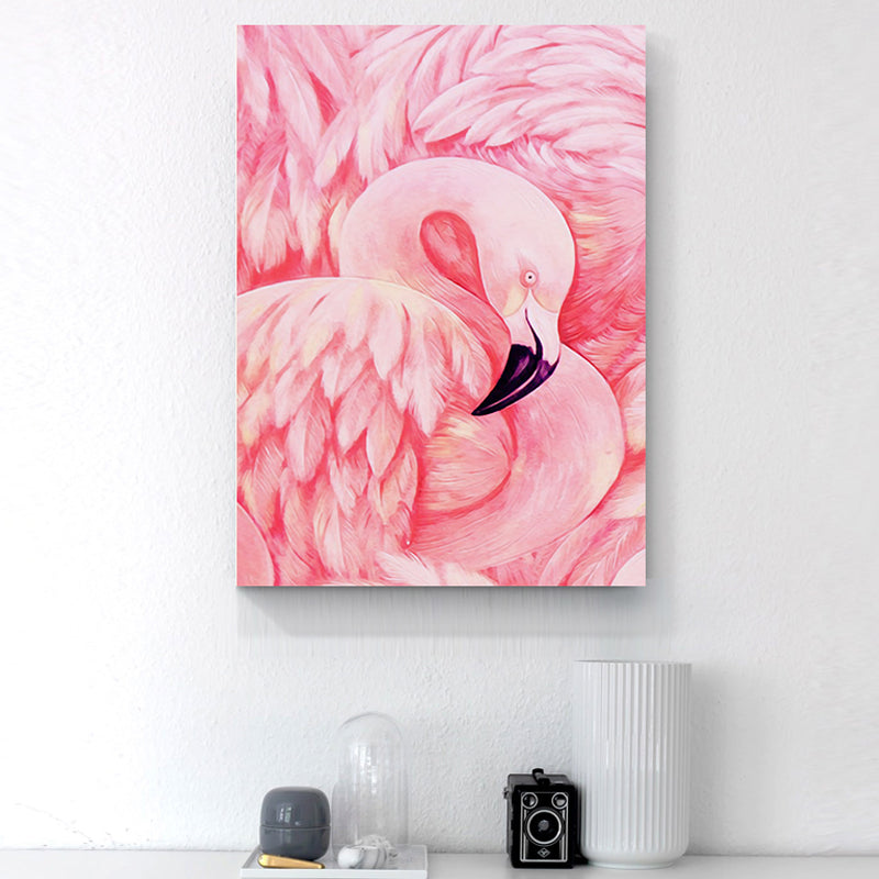 Flamingo Canvas Print Tropical Style Textured Wall Art Decor in Pink for Family Room
