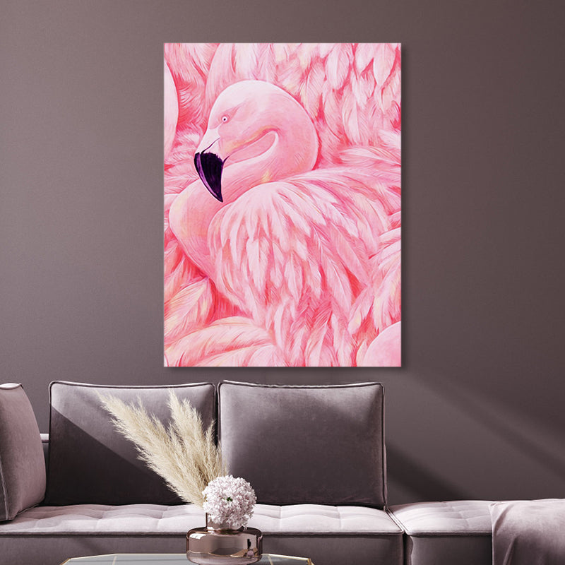 Flamingo Canvas Print Tropical Style Textured Wall Art Decor in Pink for Family Room