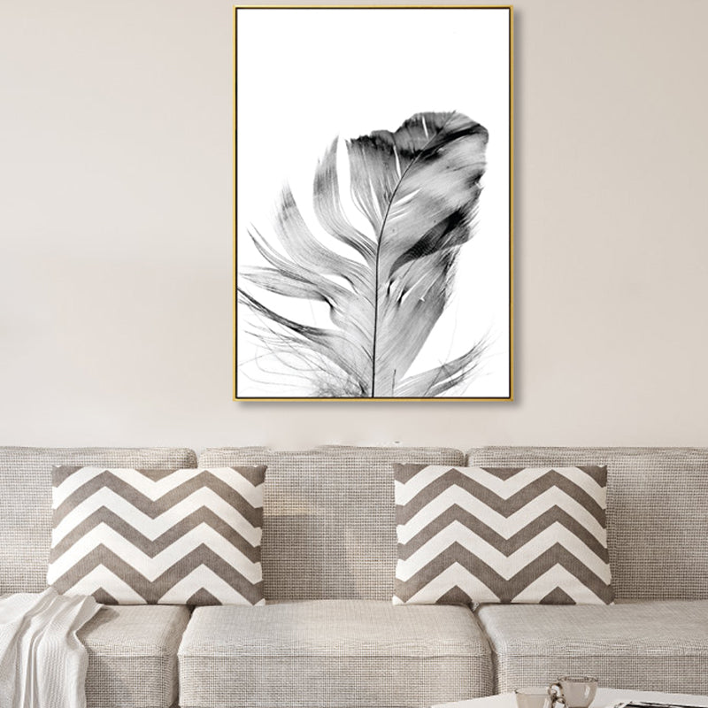 Minimalist Photo Feather Canvas Art Grey Still Life Wall Decor for House Interior