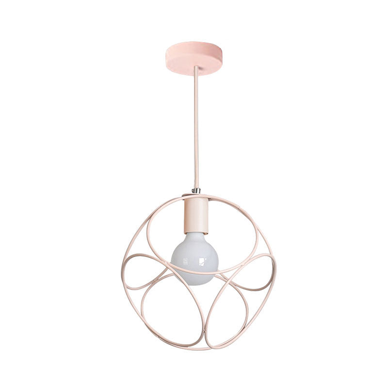 Luz de suspensión de marco de alambre de globo macarrón 1 luz colgante de metal ligero para dormitorio infantil