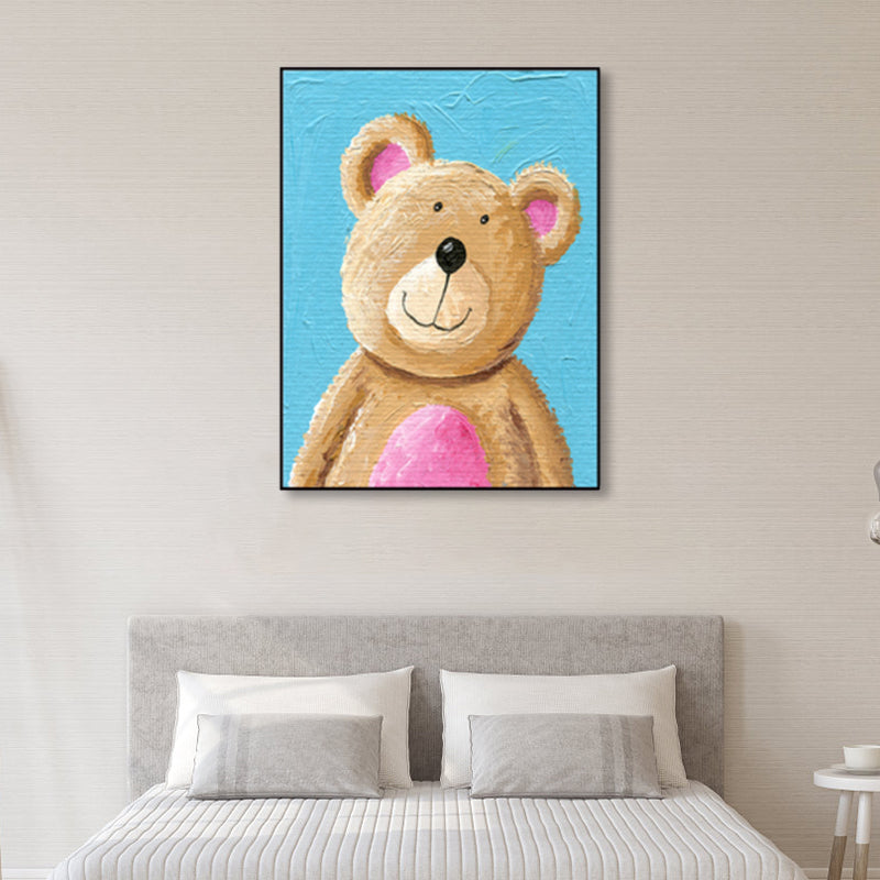 Pastel Color Cartoon Animal Canvas Textured Kids Style House Interior Wall Art Print