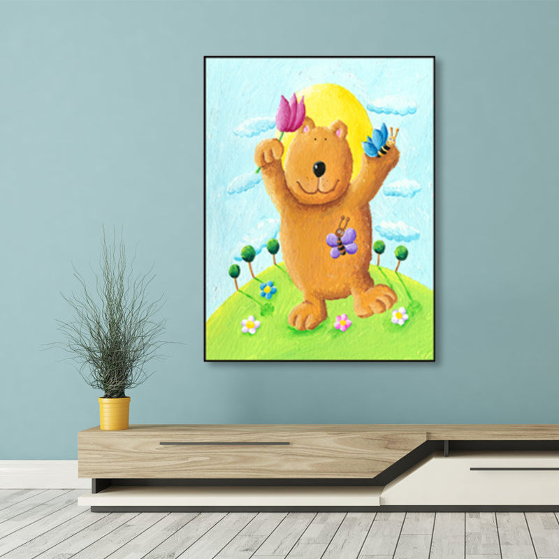 Pastel Color Cartoon Animal Canvas Textured Kids Style House Interior Wall Art Print