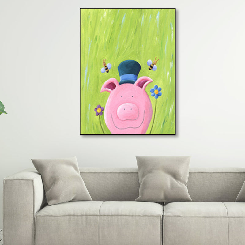 Pastel Color Cartoon Animal Canvas Textured Kids Style House Interior Wall Art Print
