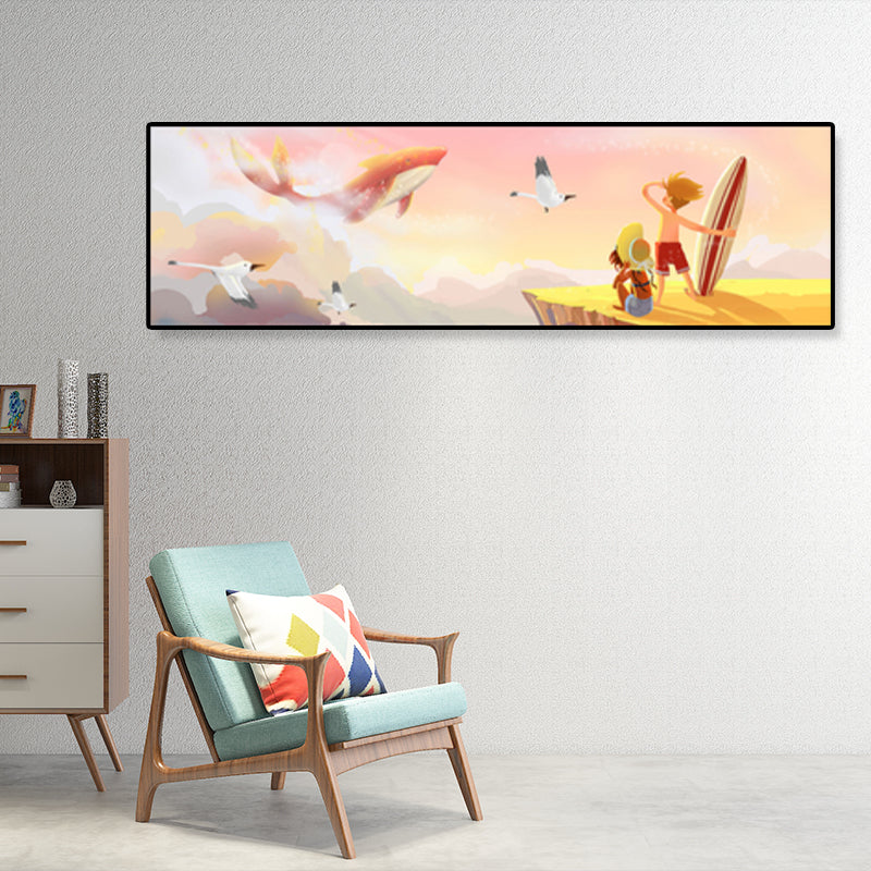 Sea and Marine Animal Canvas Print Children's Art Textured Bedroom Painting in Pastel Color