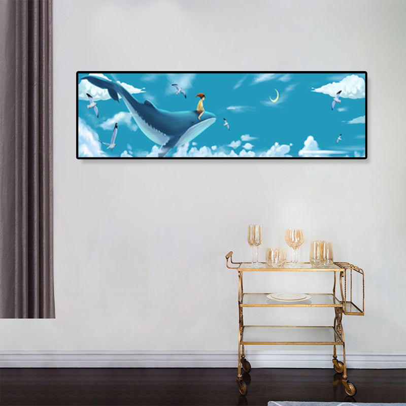 Sea and Marine Animal Canvas Print Children's Art Textured Bedroom Painting in Pastel Color