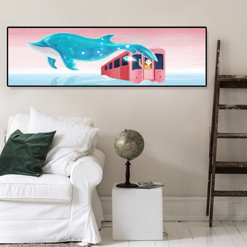 Sea and Marine Animal Canvas Print Children's Art Textured Bedroom Painting in Pastel Color