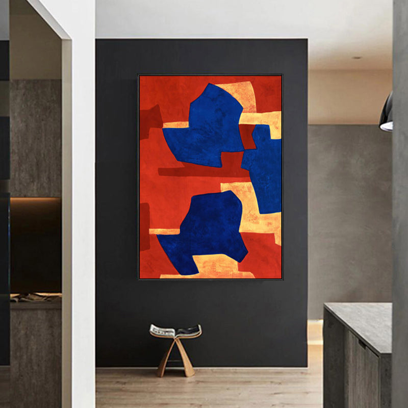 Hand Printed Graphic Canvas Art Soft Color Paintings Abstract Wall Decor for Living Room
