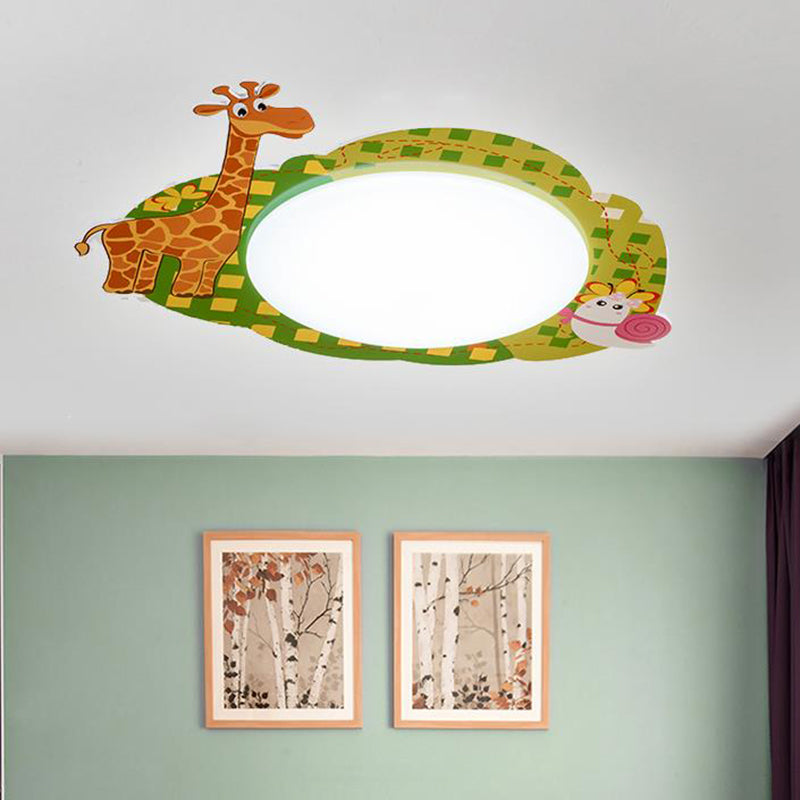 Lovely Green Ceiling Fixture Giraffe & Snail Acrylique Flush Mount Light for Study Room