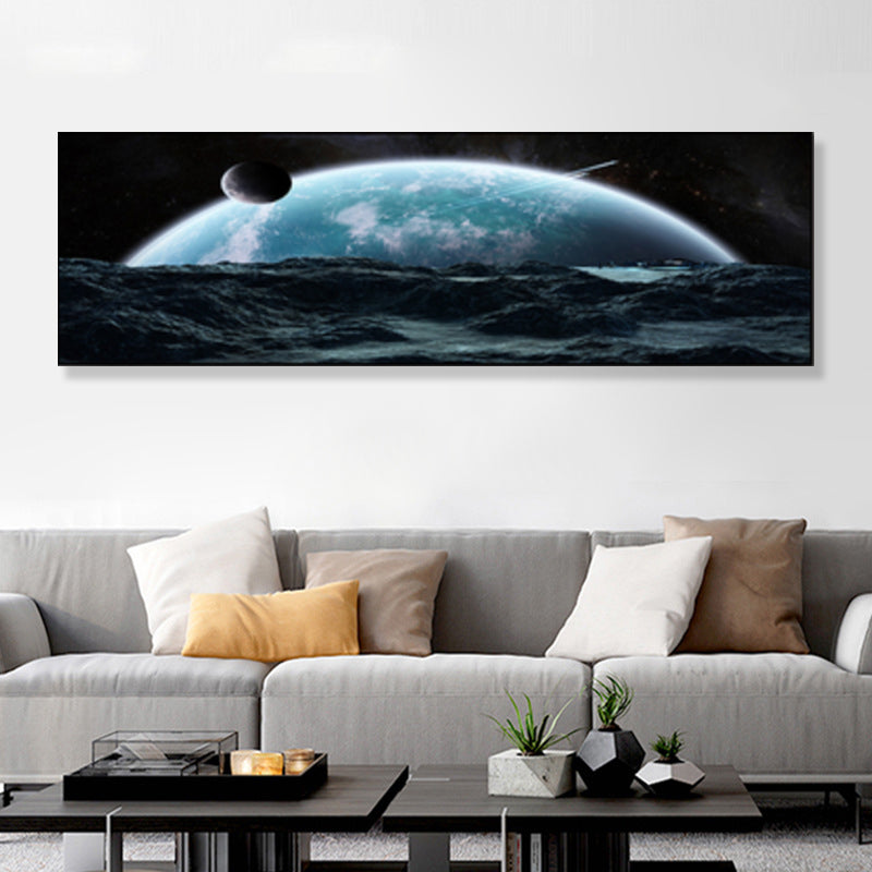 Grand Planet Canvas Print Textured Children's Art House Interior Wall Decor in Light Color