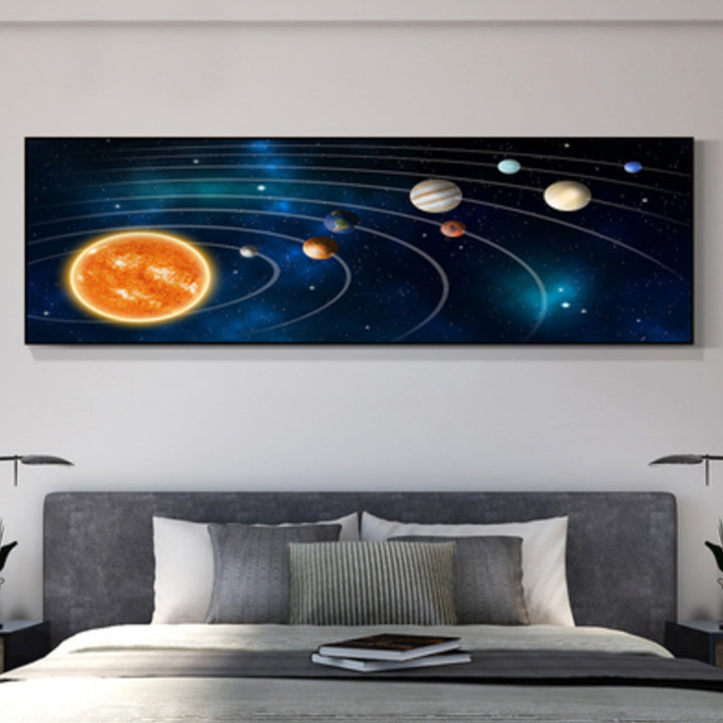 Grand Planet Canvas Print Textured Children's Art House Interior Wall Decor in Light Color