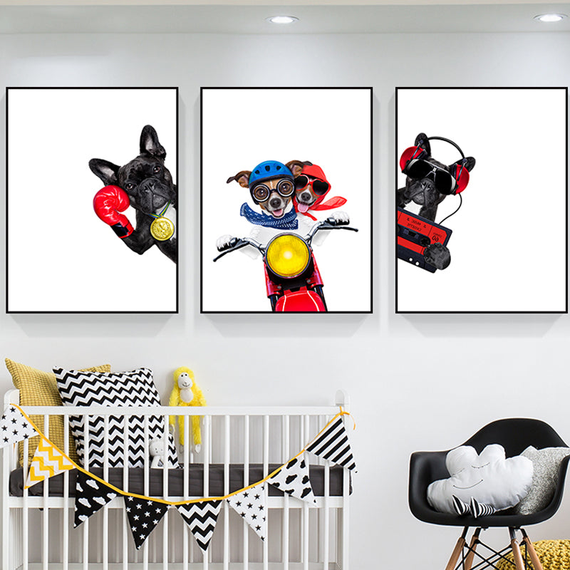 Light Color Dress-Up Dog Wall Decor Animal Kids Style Multi-Piece Canvas for Room