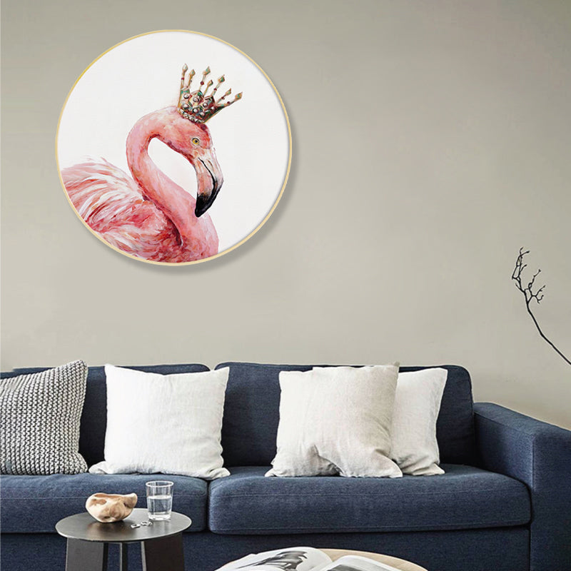 Flamingo with Crown Wall Art Print Nordic Style Animal Canvas in Pink for Bedroom