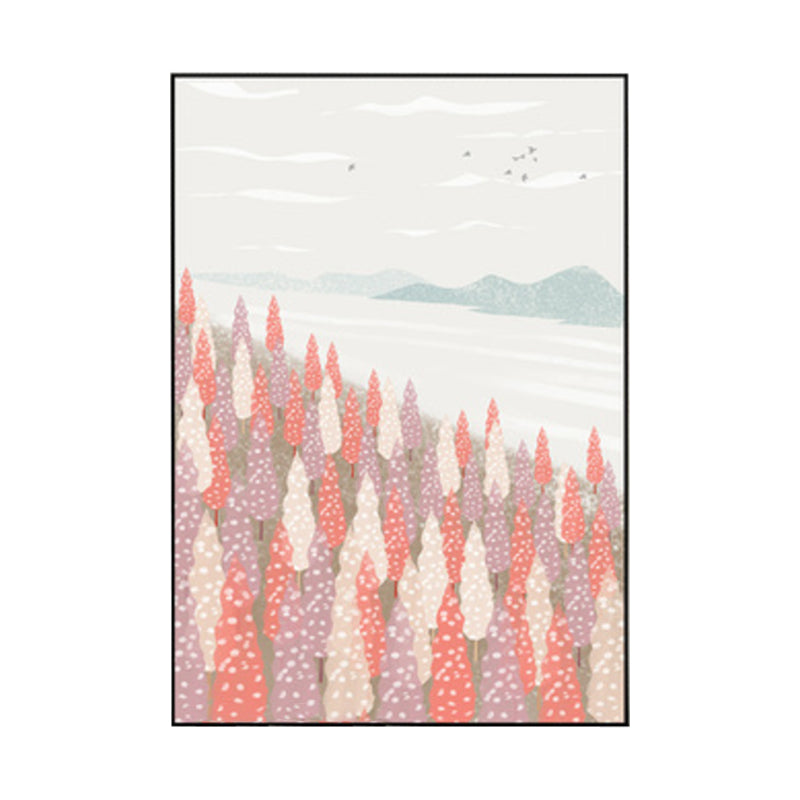 Scandinavisch landschap bos canvas print pastel kleur getextureerde muur kunst decor voor woonkamer