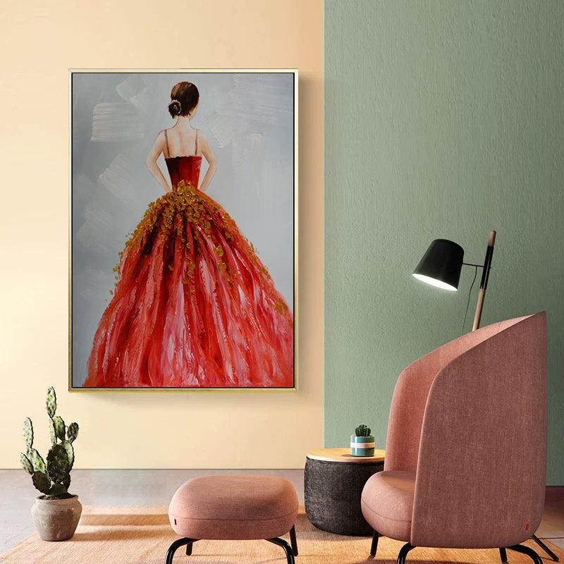 Dance Girl in Dress Canvas Print Soft Color Glam Style Painting for Living Room