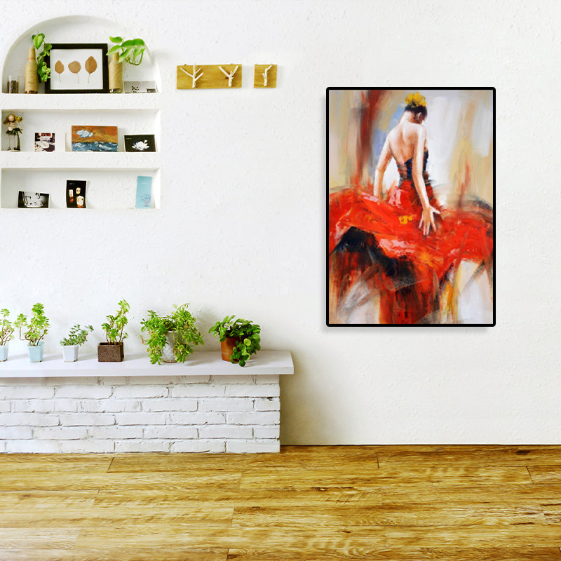 Dance Girl in Dress Canvas Print Soft Color Glam Style Painting for Living Room