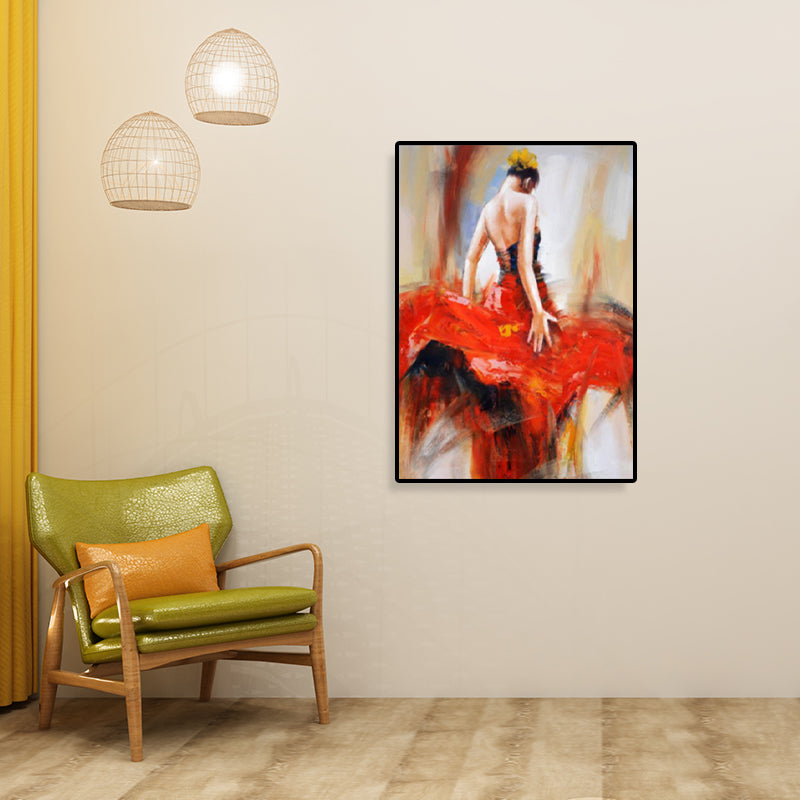 Dance Girl in Dress Canvas Print Soft Color Glam Style Painting for Living Room