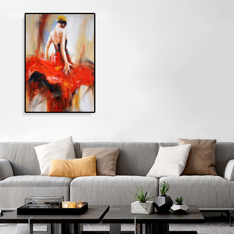 Dance Girl in Dress Canvas Print Soft Color Glam Style Painting for Living Room