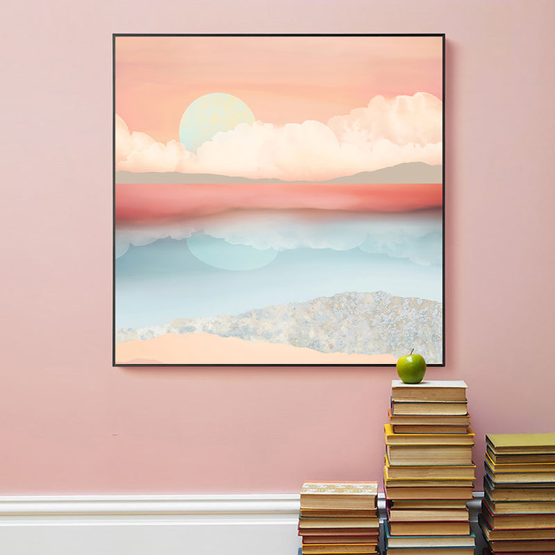 Sunrise Scenery Canvas Print Pastel Color Children's Art Style Wall Decor for Studio