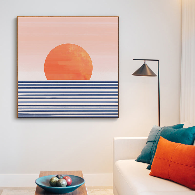 Sunrise Scenery Canvas Print Pastel Color Children's Art Style Wall Decor for Studio