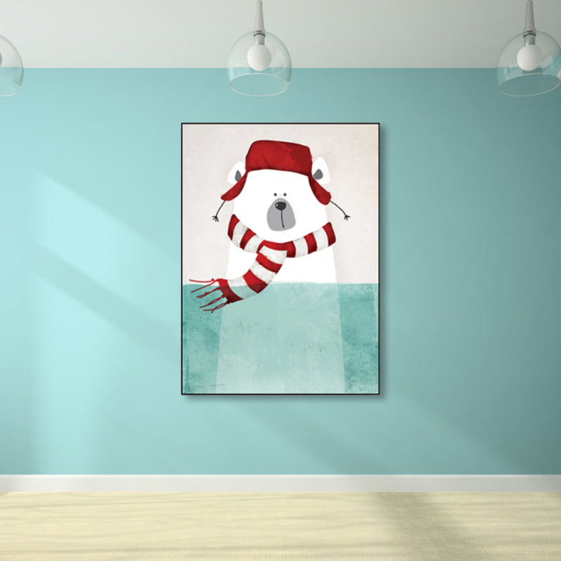 Cartoon Animal Wall Decor Pastel Color Children's Art Wrapped Canvas for Dining Room
