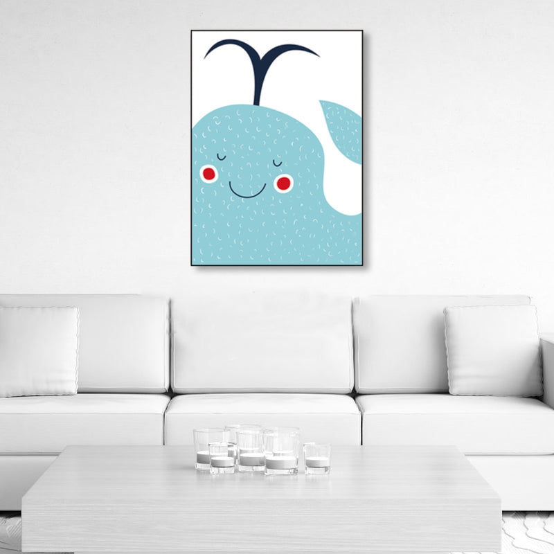 Cartoon Animal Wall Decor Pastel Color Children's Art Wrapped Canvas for Dining Room