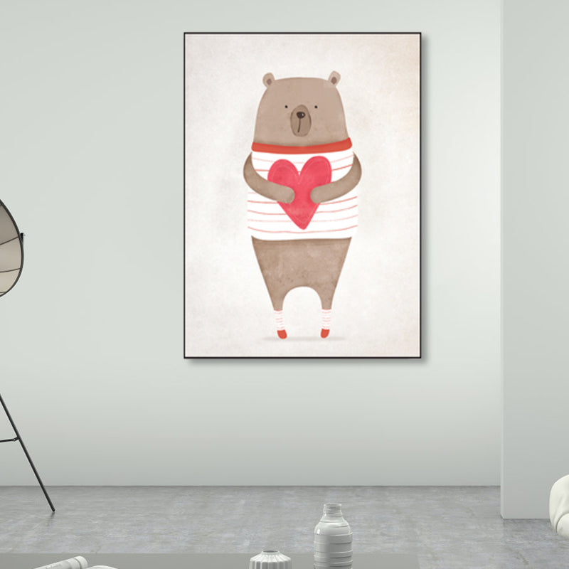 Cartoon Animal Wall Decor Pastel Color Children's Art Wrapped Canvas for Dining Room