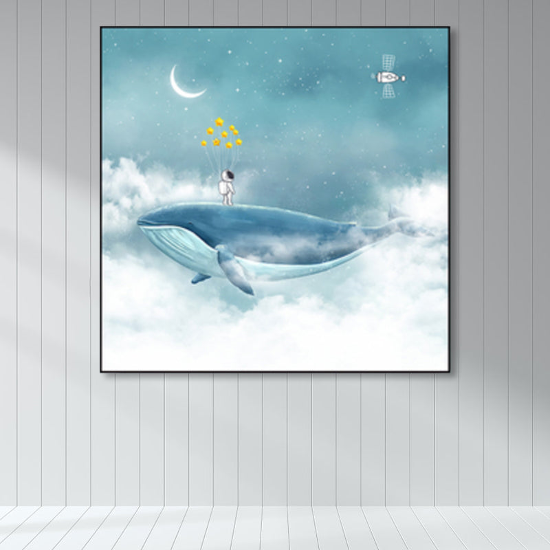 Full Moon and Whale Canvas Print Children's Art Textured Home Gallery Wall Decor