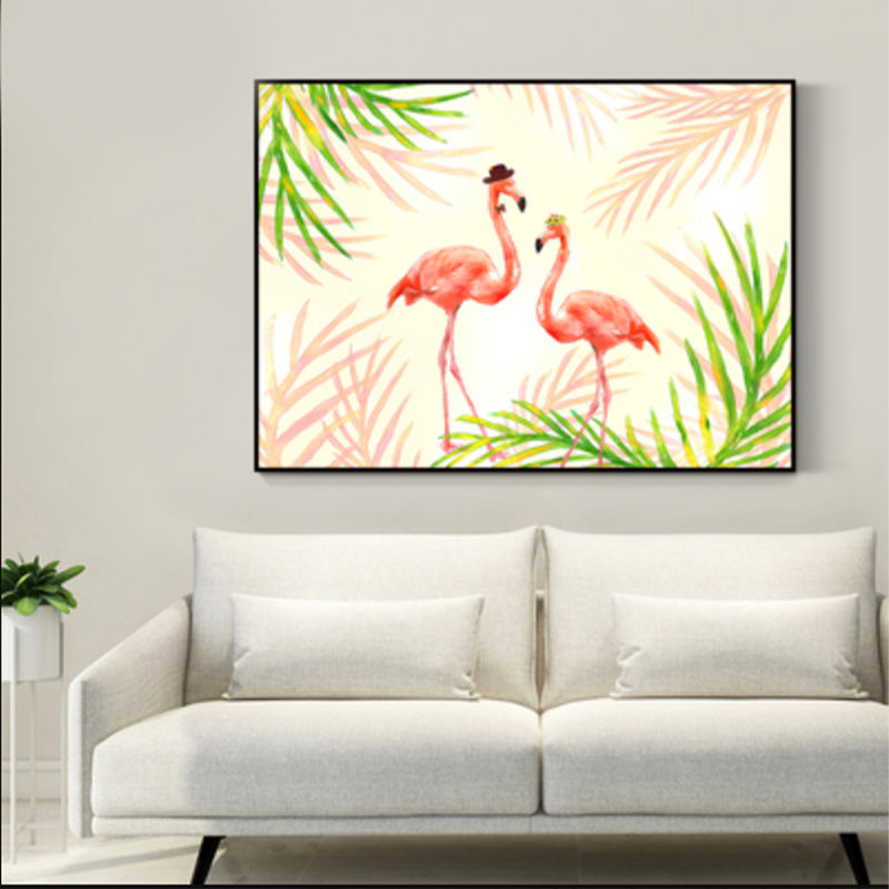 Flamingo Print Painting Tropical Stylish Textured Canvas Wall Art for Dining Room