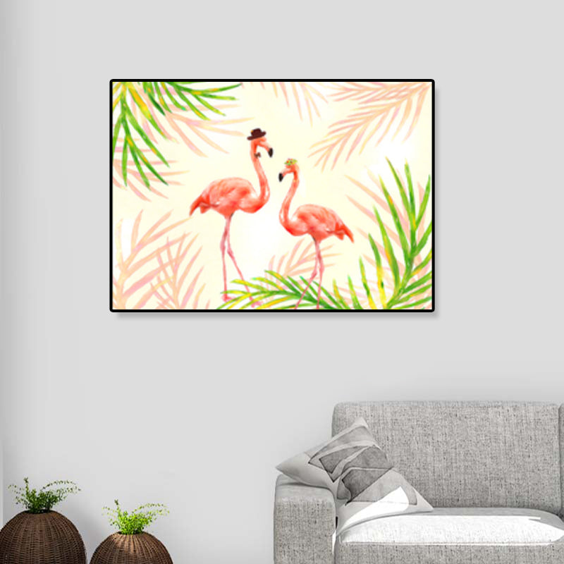 Flamingo Print Painting Tropical Stylish Textured Canvas Wall Art for Dining Room