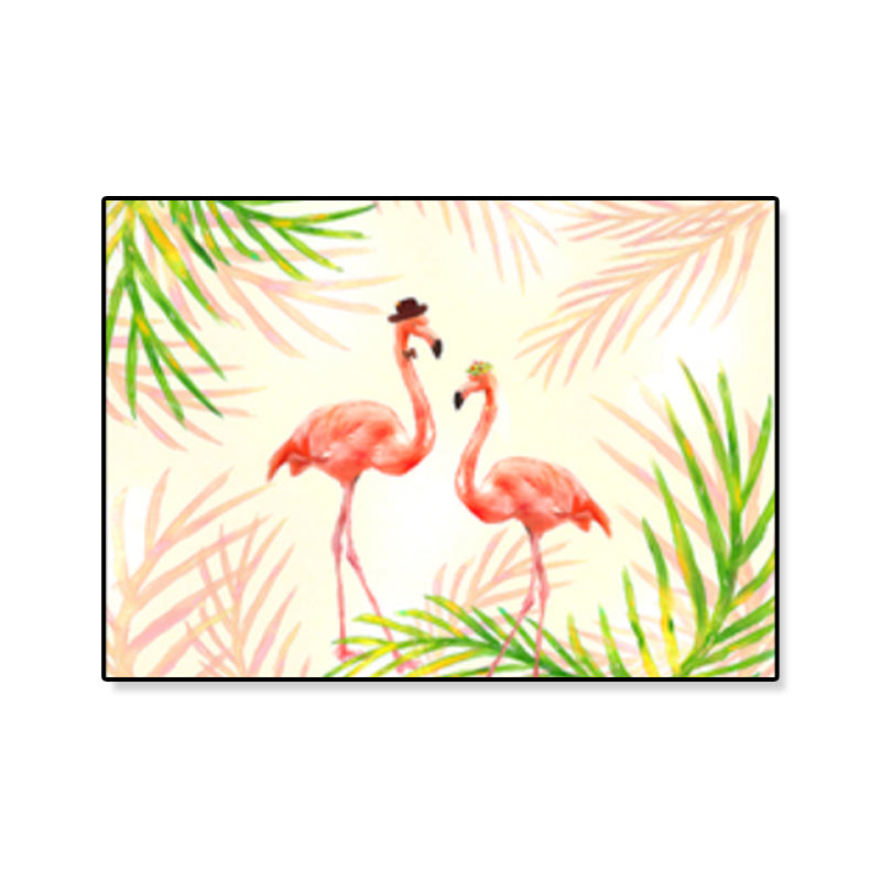 Flamingo Print Painting Tropical Stylish Textured Canvas Wall Art for Dining Room