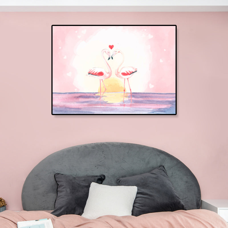 Flamingo Print Painting Tropical Stylish Textured Canvas Wall Art for Dining Room