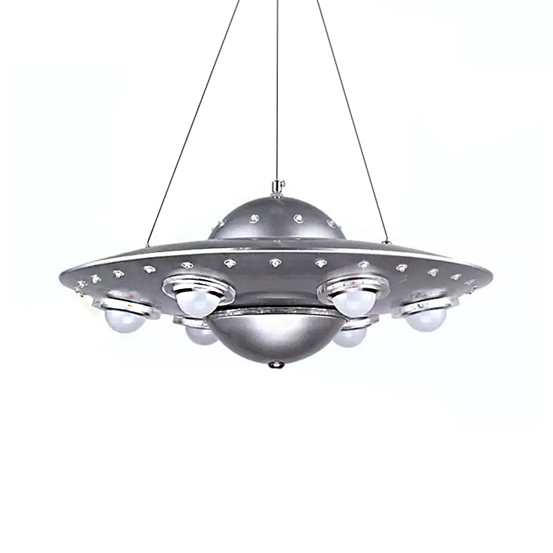 Metal UFO Pendant Light Six Lights Creative Suspension Light in Silver for Boys Bedroom