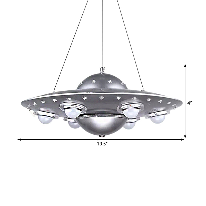 Metaal UFO hanglampje Six Lights Creative Suspension Light in zilver voor jongensslaapkamer